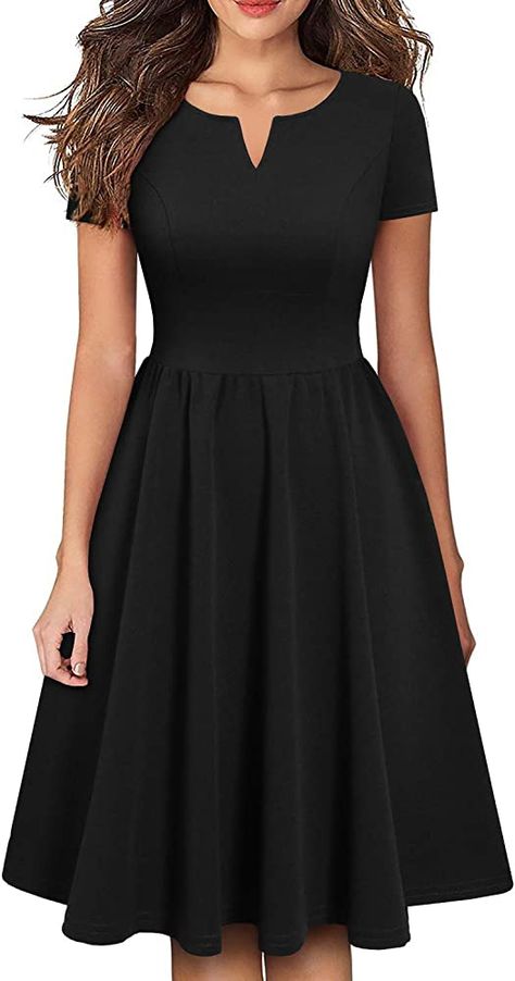 Amazon.com: YATHON Vestido feminino vintage plissado rodado evasê casual para festa de trabalho, Yt028-preto : Roupas, Calçados e Joias Pretty Dresses Casual, Cute Dresses For Party, Casual Party Dresses, Dress Sweater, Work Dresses, Vestidos Vintage, Casual Party, Classy Dress, Event Dresses