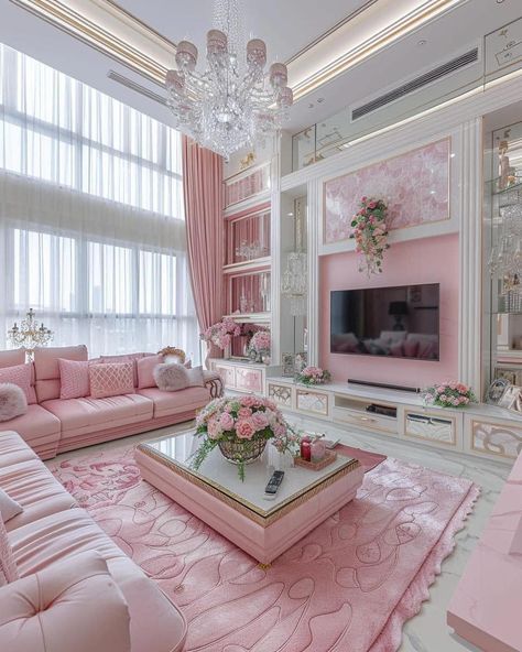 PINK 💕💫 Room Decor 🙂‍↔️ #explorepage✨ Pink Houses Aesthetic, Pink Houses Interior, Coquette Living Room Aesthetic, Pink Living Room Designs, Pink Waiting Room, Pink Interior Design Home Decor, House Decor Ideas Living Room, Pink Aesthetic House, Cute Pink Apartment