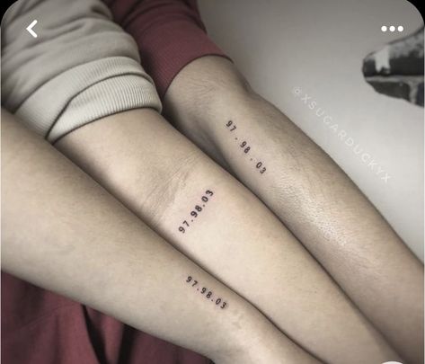 Tattoos To Get With Siblings, Minimal Brother Sister Tattoo, Cool Siblings Tattoos, Matching But Different Tattoos Siblings, Matching Tats For Siblings, Trio Tattoo Ideas Siblings, Siblings Tattoo For 3 Matching, Trio Sibling Tattoo Ideas, Matching Tattoos For Three Siblings