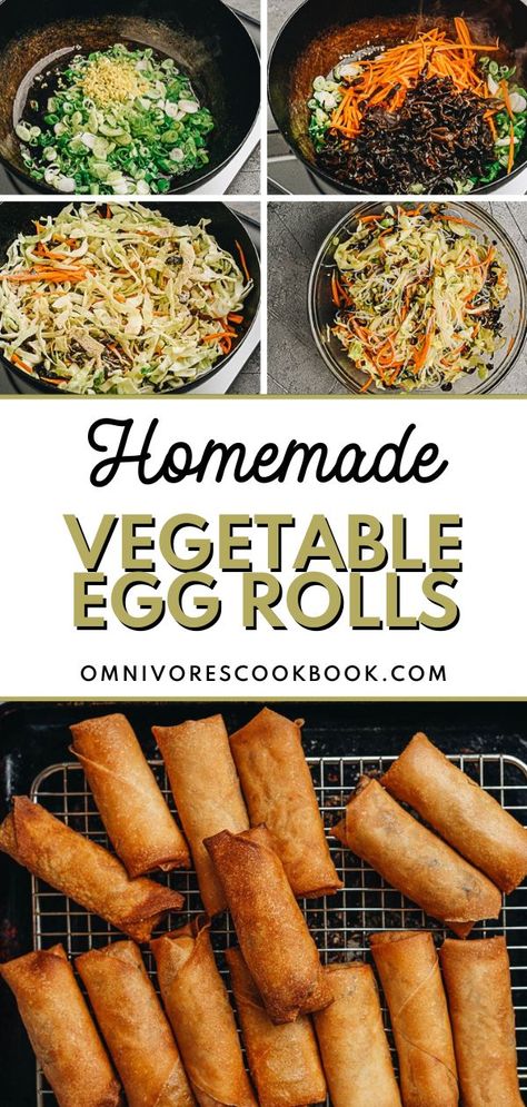 These vegetable egg rolls combine the pleasant crunch of the fried shell with the freshness of the garden. A savory, sweet, sour dipping sauce takes them up a notch and makes for an appetizer that’s just fun to eat, and perfect for hosting and other celebrations. Egg Roll Vegetable, Homemade Vegetable Egg Rolls, Vegetarian Egg Roll Recipes, Homemade Egg Rolls Veggie, Veggie Egg Roll Recipes, Spring Egg Rolls Recipe, Easy Vegetable Egg Rolls, Veg Egg Roll Recipes, Spring Egg Rolls