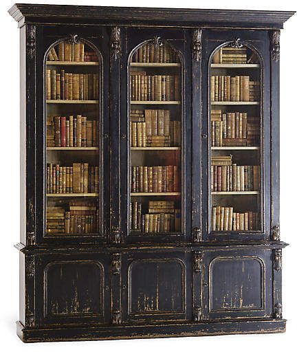 Victorian Bookcase - Old Black Paint - Ralph Lauren Home #ad #luxury #luxuryhome #luxuryhomedecor #homedecor Victorian Bookcases, Black Bookcase, Furniture Ads, Furniture Placement, Victorian Furniture, Distressed Furniture, Design Del Prodotto, Design Industrial, Cheap Furniture