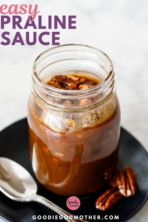 Pecan praline sauce is a versatile dessert sauce that works just as beautifully on french toast and pancakes as it does on ice cream. You'll love how simple it is to make this rich brown sugar caramel sauce. You won't even need special equipment to make this easy praline sauce recipe. #pralinesauce #icecreamtopping #pecanpraline #dessertideas #sundaebar #easydessert Praline Sauce Recipe, Brown Sugar Caramel Sauce, Pecan Praline Sauce, Caramel Sauces, Praline Candy, Frozen Deserts, Brown Sugar Caramel, Best Sauce Recipe, Praline Sauce