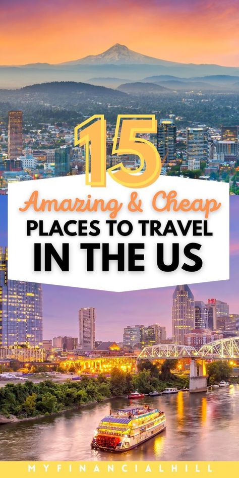 Explore the U.S. without spending a fortune! ✈ Check out our top 15 picks for cheap travel destinations that offer both value and excitement. From hidden gems to popular spots, these locations prove that traveling on a budget can still be fabulous. Get ready to pack your bags! #TravelOnABudget #USDestinations #EconomicalTravel Top Usa Travel Destinations, Travel In Usa Top 10, Best Vacations In The Us, Cheap Trips In The Us, Cheap Weekend Trips In The Us, Places In America To Visit, Cheap Vacation Ideas Usa, Family Vacations On A Budget, Budget Friendly Travel Destinations