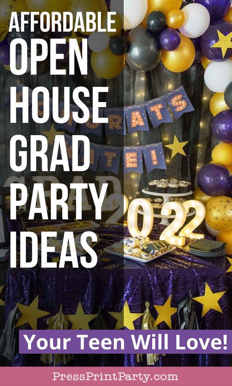 Graduation Party Decoration Ideas, Graduation Party Activities, Graduation Open House Invitations, Graduation Party Food Ideas, Graduation Party Food, Diy Graduation Decorations, Open House Parties, Backyard Graduation Party, Outdoor Graduation Parties