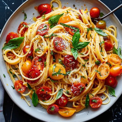 Cherry Tomato Pasta Recipe - sandyrecipes.com Fresh Cherry Tomato Pasta, Pasta With Cherry Tomatoes And Basil, Pasta With Tomatoes And Basil, Cherry Tomatoes Pasta, Pasta With Fresh Tomatoes, Pasta With Roasted Tomatoes, Pasta With Cherry Tomatoes, Fresh Tomato Pasta, Tomato Pasta Recipe