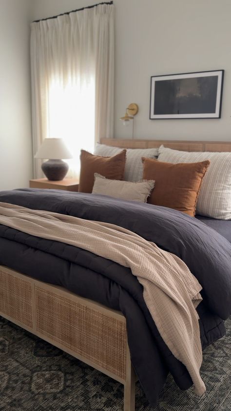 Linen Sheets curated on LTK Bedroom Linens Bedding Color Schemes, Bed With Dark Sheets, Camel Bedding Master Bedrooms, Fall Guest Room, Dark Clay Bedding, Rust And Beige Bedroom, How To Make King Bed, Charcoal Bedding Ideas, Master Bed Bedding