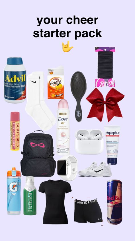 Cheer Camp Essentials, Cheer Bag Essentials Practice, What To Put In Your Cheer Bag For Practice, Cheer Coach Bag Essentials, Cheerleader Essentials, How To Make The Cheer Team, Cheer Stuff Ideas, Cheer Coach Aesthetic, Cheer Practice Themes