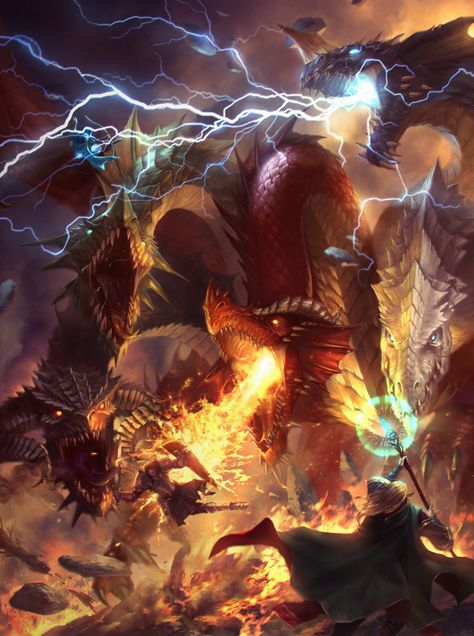 ArtStation - five headed chromatic dragon, lie setiawan Tiamat Dragon, Chromatic Dragon, Dragon Artwork Fantasy, Dnd Dragons, Menu Cover, 다크 판타지, Dragon Pictures, Fantasy Monster, Dragon Artwork