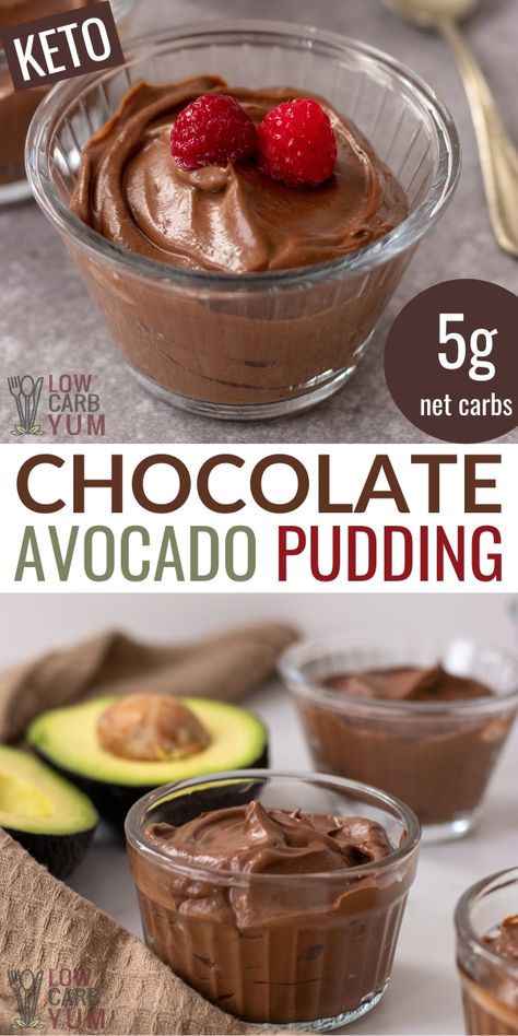 Low Carb Chocolate Desserts, Healthyish Desserts, Pudding Recept, Chocolate Avocado Pudding, Dolce Poche Calorie, Keto Quiche, Avocado Dessert, Avocado Chocolate Pudding, Avocado Pudding