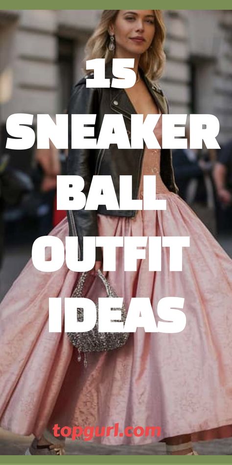 15 Killer Sneaker Ball Outfit Ideas That’ll Have You Turning Heads Ball Gowns With Sneakers, Cocktails And Kicks Outfit, Dress Up With Sneakers Women, Black Dress And Jordans Outfit, Fancy Dress And Sneakers, Ball Gown And Sneakers Outfit, New Years Sneaker Outfit, Ball Party Outfit, Sneaker Party Outfits Women