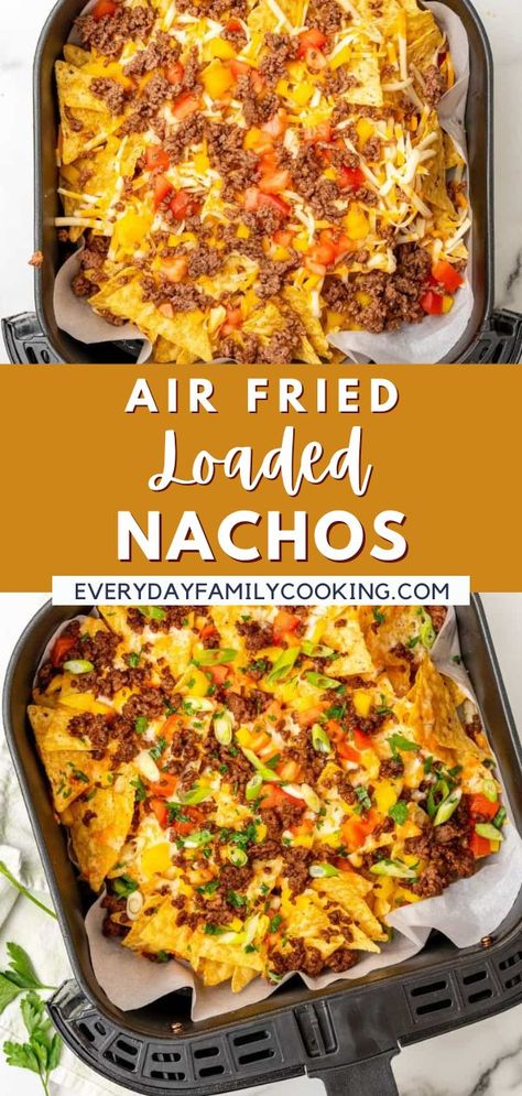 Healthy Nacho, Air Fryer Nachos, Nachos Loaded, Nacho Recipe, How To Make Nachos, Cheesy Nachos, Air Fryer Recipes Dessert, Air Fryer Recipes Snacks, New Air Fryer Recipes