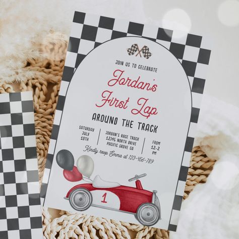 First Lap Around The Track Race Car 1st Birthday  Invitation - tap/click to get yours right now! #Invitation #race #car #birthday #party, #boy Racing Car Birthday Invitation, 1st Lap Birthday, Formula 1 1st Birthday, My First Lap Birthday, Fast One Birthday Invitation, Formula 1 Baby Birthday, First Lap Birthday Party Theme, Formula 1 First Birthday, 1st Lap Around The Track Birthday