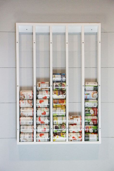 Canned Good Storage, Food Organizer, Diy Pantry Organization, Can Dispenser, Canned Food Storage, Can Organizers, Pantry Remodel, Food Storage Organization, Tiny House Loft