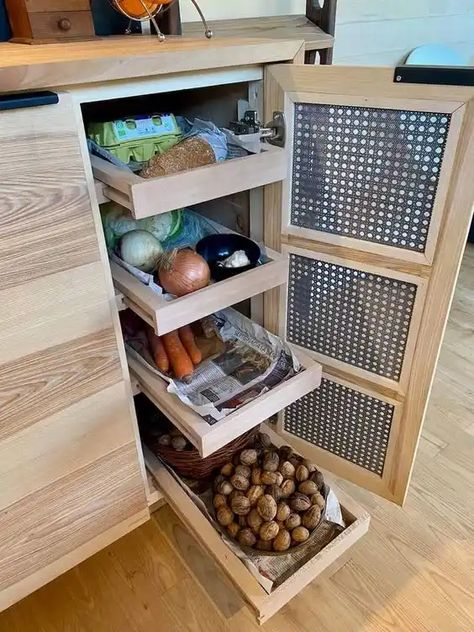 35+ Easy Kitchen Organization Ideas to Declutter Your Home - HubPages Grey Autumn, Kitchen Cabinetry Design, Vegetable Drawer, Kabinet Dapur, Kitchen Cupboard Designs, Kitchen Pantry Design, Home Decor Ideas Living Room, Kitchen Interior Design Decor, Diy Kitchen Storage