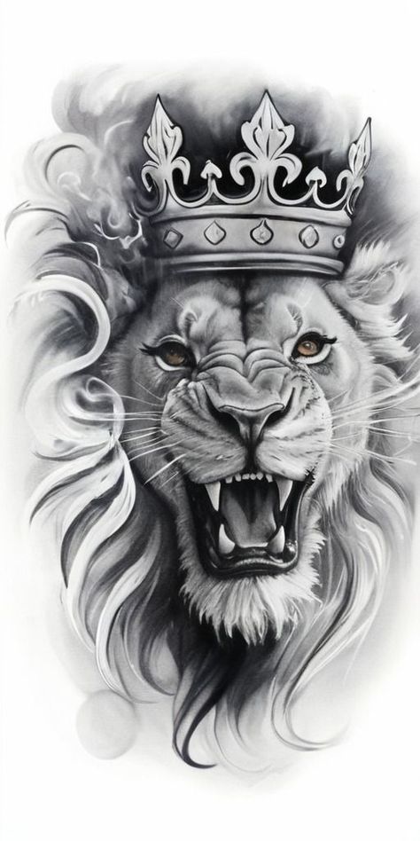 Immanuel Tattoo, Realistic Lion Tattoo Design, Lion With Crown Tattoo Design, Lion Hand Tattoo Men, Lion With Crown Tattoo, Lion With Crown, Lion Hand Tattoo, Aztec Tattoos Sleeve, Animal Tattoos For Men