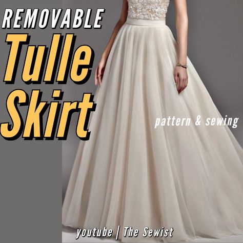 Tulle Skirt With Train, Detachable Tulle Wedding Skirt, Sewing A Tulle Skirt, Tops With Tulle Skirts, Tulle Dress Patterns, Diy Detachable Tulle Skirt, How To Make A Detachable Skirt, Ball Skirt Pattern, Tulle Skirt Pattern Diy