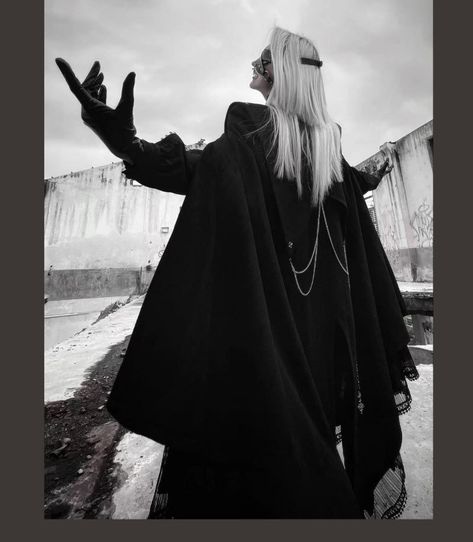 The Fabled Sorceress Ouji Gothic Lolita Cape Goth Priest Outfit, Gothic Fantasy Clothing, Male Back Pose Reference, Gothic Priest Outfit, Gothic Clothes Male, Necromancer Aesthetic Outfit, Cape Poses, Gothic Ouji Fashion, Necromancer Outfit