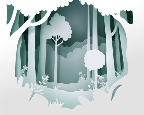 Paper Silhouette Art, 3d Paper Art Forest, Forest Paper Art, Paper Cut Forest, Tree Paper Art, Papercut Design Illustrations, Papercut Illustration Vector, Forest Papercut, Papercut Landscape