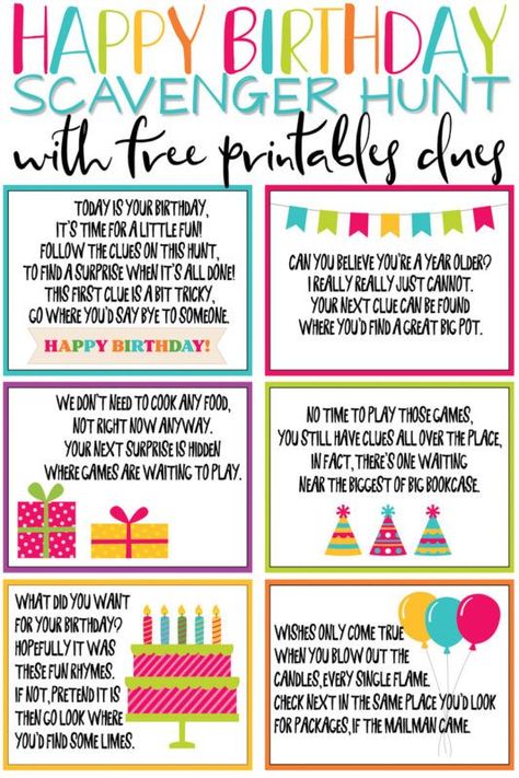 This birthday scavenger hunt is one of the most fun birthday ideas for kids or for adults! And with tons of free printable clues and riddles, you can add gifts all along the way! It’s the perfect surprise for girls, boys, and any age! Birthday Scavenger Hunt, Today Is Your Birthday, Scavenger Hunt Birthday, Birthday Morning, Scavenger Hunt Clues, Birthday Party Games For Kids, Birthday Traditions, Kids Party Games, 12th Birthday