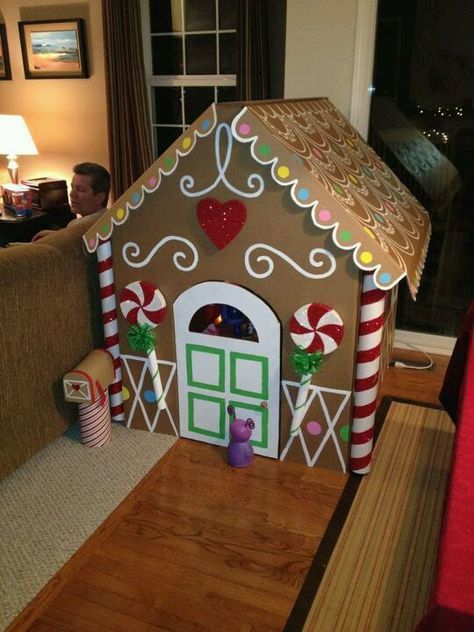 Cardboard Gingerbread house for my christmas in crossett shoot! Going to make the front of a gingerbread house for the back drop and have a small table full of cookies and milk for kids to sit by! Cardboard Gingerbread House, Ginger Bread House Diy, Gingerbread Diy, Gingerbread Christmas Decor, Christmas Parade, Big House, Office Christmas, Christmas Gingerbread, House Made