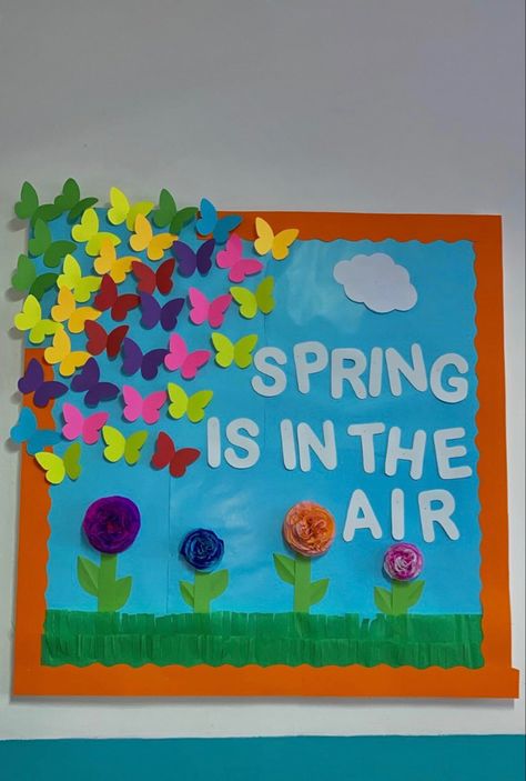 Spring Bulletin Board Ideas for Your Classroom Spring Boletin Board, Spring Billboard Ideas, March Into Spring Bulletin Board, April Themed Bulletin Boards, April School Bulletin Board Ideas, March Themed Bulletin Boards, April Board Ideas, Spring Is In The Air Bulletin Board, March School Bulletin Board Ideas