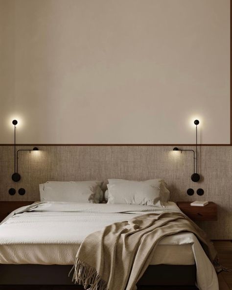 Bride Home Decoration, Japandi Bedroom Ideas, Japandi Bedroom, Minimal Bedroom, Headboard With Lights, Hotel Room Design, Bedroom Decor Design, Bedroom Headboard, Bedroom Hotel