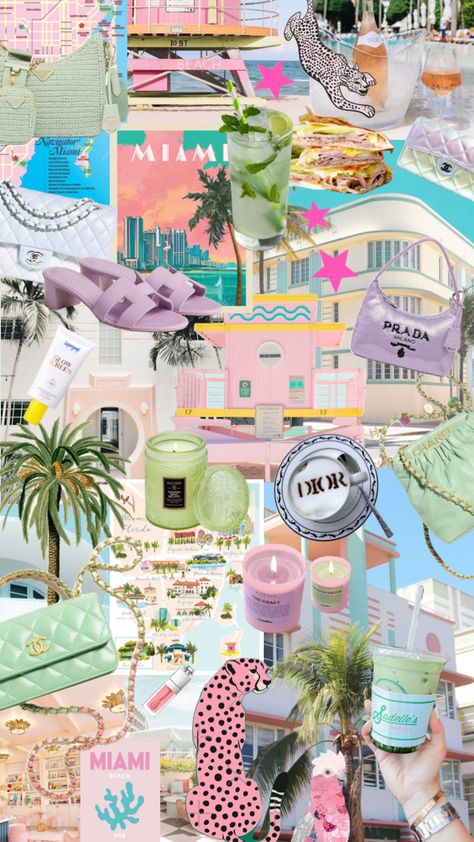 Preppy Vibes Wallpaper, Florida Mood Board, Retro Miami Aesthetic, Miami Mood Board, Miami Summer Aesthetic, Miami Vibes Aesthetic, Miami Aesthetic Wallpaper, Miami Preppy, Miami Beach Aesthetic