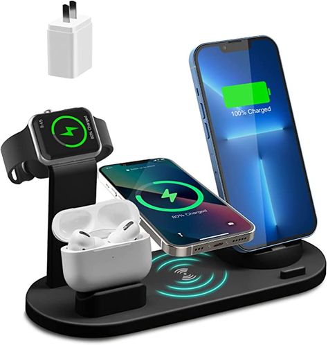 Amazon.com: Wireless Charging Station, 4 in 1 Wireless Charger Stand Dock Compatible for Apple Phone and iWatch and AirPods, Wireless Charger Fit for iPhone 14/13/ 13Pro/ 12/ 12Pro/ 11/X/XR/XS/ 8/8P : Cell Phones & Accessories Andriod Phone, Iphone Gadgets, Wireless Charging Station, Charger Station, Usb Outlet, Usb Microphone, Samsung Products, Charger Stand, Watch Charger