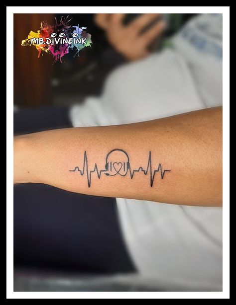 Head Phones Tattoo, Cute Tattoos Music, Music And Heart Tattoos, Heartbeat Music Tattoo, Music Is The Answer Tattoo, Music Heartbeat Tattoo, Music Tatooes, Listening To Music Tattoo, Music Lover Tattoo Ideas