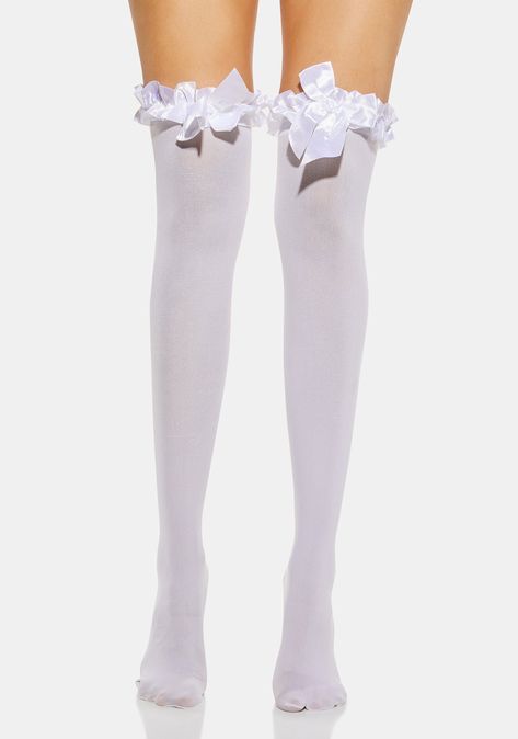 Sheer Thigh High Ruffle Socks - White | Dolls Kill White Socks Thigh High, Frilly Thigh High Socks, Thigh High White Socks, White Frilly Socks, White Thigh High Socks, Long White Socks, Frill Socks, White Knee High Socks, White Thigh Highs