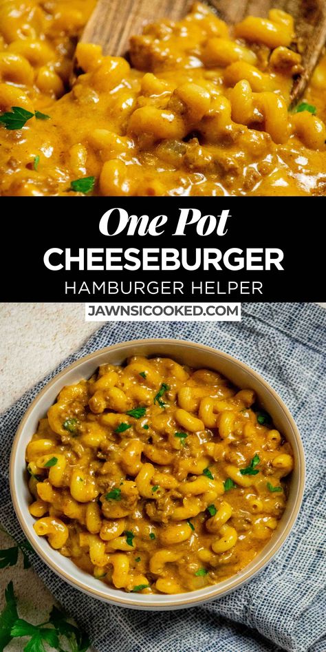 This Homemade Hamburger Helper Cheeseburger Macaroni recipe is way better than the boxed version, and just as easy to make! Ready in just 30 minutes, and loaded with lots of real cheddar cheese! Things With Hamburger Meat, Beef Hamburger Helper Recipes, Meal Ideas For Hamburger Meat, Cheesy Italian Shells Hamburger Helper, How To Make Homemade Hamburger Helper, Big Cheap Meals Large Families, Cheesy Hamburger Macaroni, Cheese Burger Macaroni Hamburger Helper, Cheeseburger Macaroni Recipe