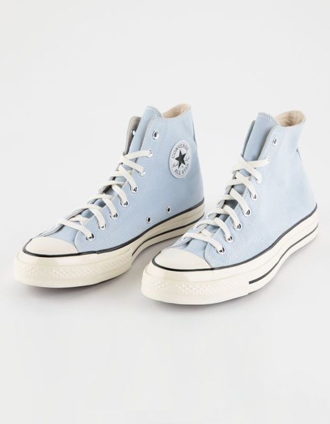 Converse Chuck 70 High Top Shoes Light Blue Converse High Tops, Preppy Blue Shoes, Cute Shoes Sneakers Converse, Cute Shoes Girls, Trendy Back To School Shoes, Converse Not Platform, Cute Shoes Converse, Cute Aesthetic Shoes, Cute Outfits With Converse