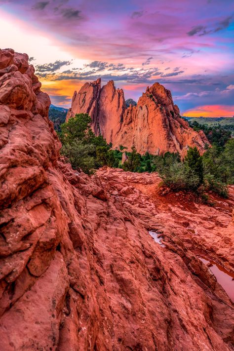 "Large Print fine art photograph of a beautiful sunset in the Garden of the Gods Park in Colorado Springs. Title: Crunchy Rock Center Please choose your size and print type from the drop-down menu above. Please contact me if you would like a specific size. Prints - Your prints will be printed on professional Grade photographic paper. Canvas Prints - Gallery Wrap Canvases are printed on premium canvas and wrapped around a wooden frame. The 16x24 and smaller sizes come ready to hang with a saw too Colorado Home Decor, Rivers And Roads, Crested Butte Colorado, Explore Colorado, Colorado Photography, Colorado Art, Garden Of The Gods, Colorado Homes, Spring Photography