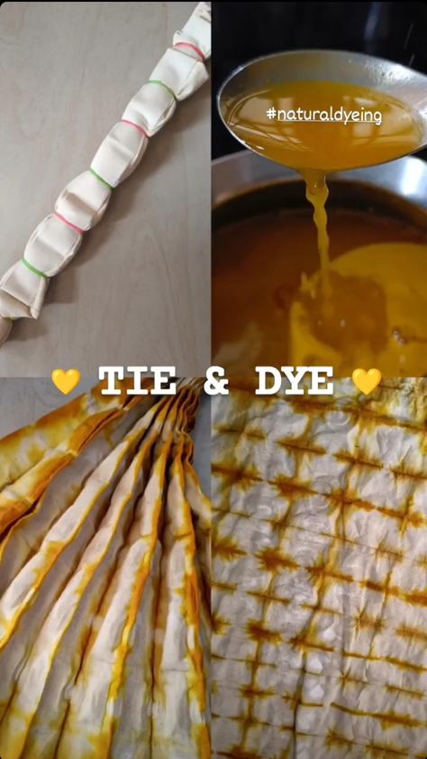 Natural dyeing with turmeric Natural Tie Dye, Eco Dyeing Fabric, Diy Tie Dye Techniques, Diy Tie Dye Designs, Tie Dye Patterns Diy, Logo Tutorial, Fabric Dyeing Techniques, Dye Techniques, Dye Patterns