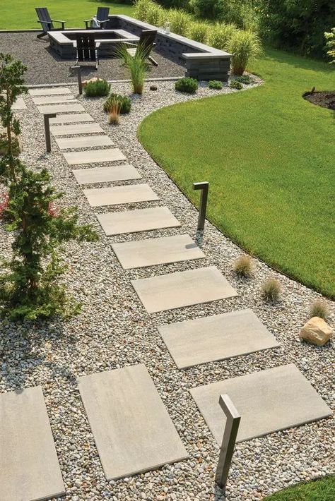 10 Different Types of Landscaping Rocks – Learn What to Pick Outdoor Stone Steps, Stepping Stone Walkways, Backyard Walkway, Walkway Design, Garden Magic, Paver Walkway, Front Walkway, Outdoor Stone, Stone Walkway