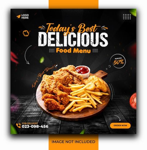 Social media food promotion post and ins... | Premium Psd #Freepik #psd #fast-food-poster #food-ads #food-poster #food-promotion Food Social Media, Food Promotion, Food Banner, Food Menu Design, Food Advertising, Food Graphic Design, Social Media Promotion, Food Poster Design, Food Ads