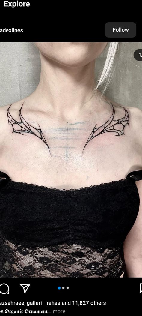 Collarbone Tattoo Goth, Double Collar Bone Tattoo, Gothic Collarbone Tattoo, Collar Bone Tattoo Goth, Bat Collar Bone Tattoos, Goth Collar Bone Tattoo, Women Collarbone Tattoo, Female Collar Bone Tattoos, Collar Tattoos