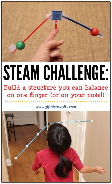 STEAM Challenge: Build a structure you can balance on one finger (or your nose!) - Gift of Curiosity Engineering Activities For Kids, Elementary Stem Activities, Steam Challenges, Stem Engineering, Steam Ideas, Stem Classes, Stem Elementary, Preschool Stem, Stem Lab