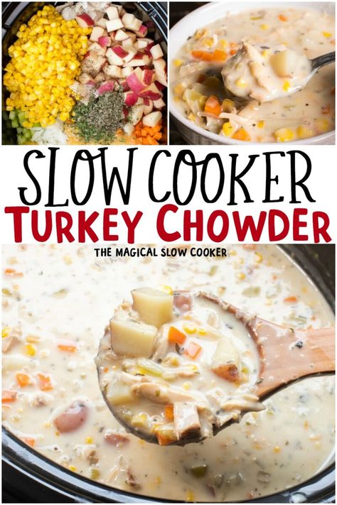 Sunday Crockpot, Turkey Chowder, Easy Leftover Turkey Recipes, Leftover Turkey Soup, Turkey Noodle Soup, Magical Slow Cooker, Thanksgiving Leftover, Turkey Soup Recipe, Leftover Food