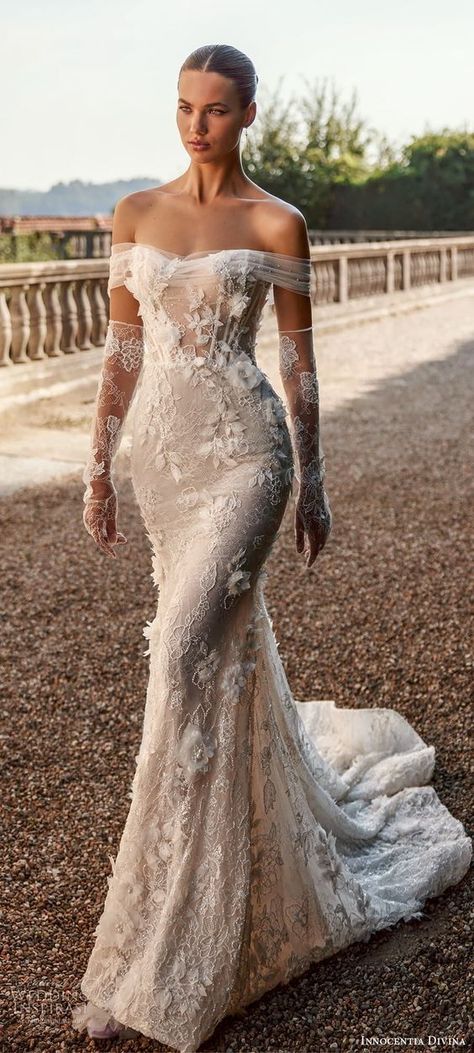 Sleeves Wedding Dress Mermaid, Fall Wedding Dresses Mermaid, Mermaid Wedding Dresses Lace, Weeding Dress Boheme, Wedding Lace Dress With Sleeves, Vintage Fitted Wedding Dress, Fitted Bridal Dress, Wedding Dress Dentelle, Two Look Wedding Dress