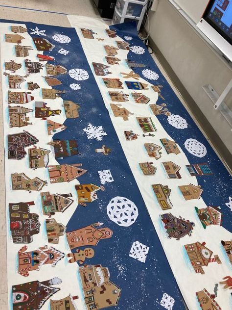 Winter School Activities Classroom, Group Christmas Art Project, Winter Murals Art Projects, School Wide Christmas Project, Christmas Art Upper Elementary, 1st Grade Christmas Art Lesson, Winter Art Projects Kindergarten, Holiday Art For Preschoolers, 2nd Grade Art Projects Winter