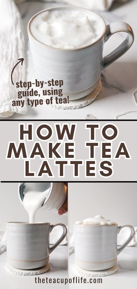 Tea lattes are a fun way to enjoy tea. They can be served hot for a comforting cup or iced for something more refreshing. Chai Lattes and London Fogs are a couple of popular tea lattes made with black teas. But, you can make a tea latte with any tea type. Starting with a tea concentrate and topping it with milk, it only takes a few minutes to put one together! Learn how to make a tea latte at home using any tea. Ways To Make Tea Taste Better, How To Make Hot Tea, Cozy Tea Recipes, Relaxing Tea Recipe, Tea Lattes Recipes, How To Make Chia Tea Latte, Homemade Hot Tea Recipes, How To Drink Tea, How To Make Milk Tea At Home