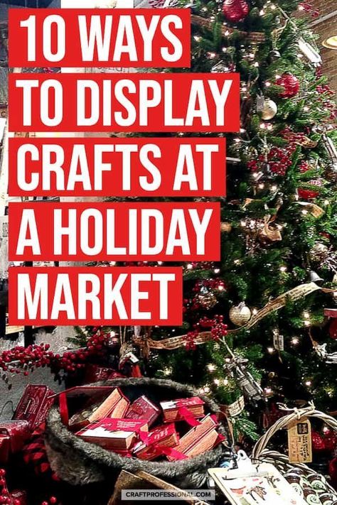 Craft Show Booth Display Ideas How To Build, Christmas Bazarre Ideas, Selling Ornaments Display, Christmas Wreath Display Ideas, Holiday Display Ideas, Christmas Craft Display Ideas, Indoor Craft Booth Displays Christmas, Crafts For Christmas Bazaar, Christmas Bazaar Table Display