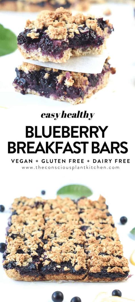 Vegan Blueberry Breakfast Bars Healthy Blueberry Breakfast, Blueberry Breakfast Bars, Conscious Plant Kitchen, Blueberry Oat Bars, Oatmeal Baked, Bake Breakfast, Breakfast Bars Recipe, Oatmeal Bake, Patisserie Vegan