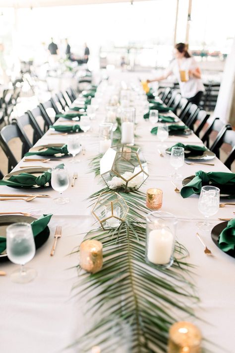 Palm Leaf Table Runner - by Belli Fiori, St. Louis Wedding Florist Palm Leaves Table Runner, Tropical Wedding Centerpieces, Beach Wedding Tables, Tropical Wedding Theme, Palm Wedding, Beach Inspiration, Beach Wedding Centerpieces, Dream Beach Wedding, Beachy Wedding