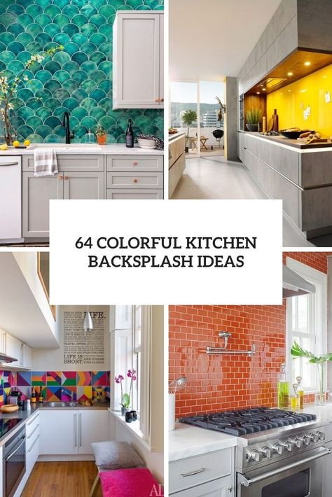 Kitchen Backsplash Ideas Small Kitchen, Bright Kitchen Tiles Ideas, White Kitchen With Splash Of Color, Funky Splashback Kitchens, Kitchens Backsplash Ideas, Bold Kitchen Ideas, Artistic Backsplash Ideas, Colorful Kitchen Backsplash Ideas Tile, White Kitchen With Coloured Tiles