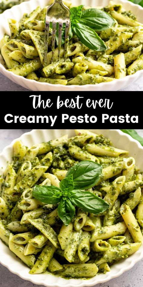 Pesto Alfredo Pasta Recipes, Sausage And Pesto Pasta, Easy Creamy Pesto Pasta, Creamy Pesto Pasta Sauce, Cheesy Pesto Pasta, Best Pesto Pasta Recipe, Pesto Cream Sauce Pasta, Pesto Recipe Pasta, Creamy Pesto Sauce Recipe