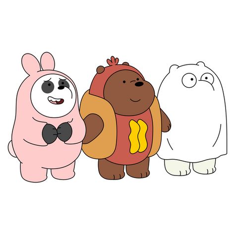 The three bears-brothers from the animated series We Bare Bears went to the neighbors for sweets with the question Trick or Treat. To do this, Grizzly dressed up as a delicious hot dog, Panda as a... We Bare Bears Ice Bear, Bare Bears Ice Bear, 3 Bears, Ice Bear, We Bare Bears, Bare Bears, Cartoon Characters, Trick Or Treat, Bears