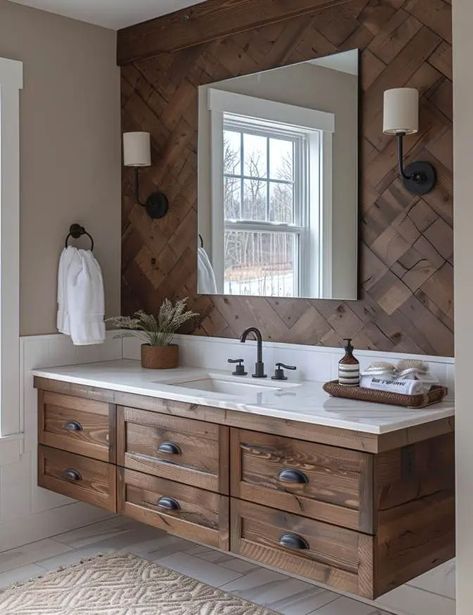 35 Charming Farmhouse Single Sink Bathroom Vanity Ideas Dyi Bathroom Vanity, Bathroom Apron Sink, Long Single Sink Bathroom Vanity, Single Sink Vanity Ideas, Bathroom Single Vanity Ideas, Bathroom Farmhouse Sink, Single Sink Bathroom Vanity Ideas, Bathroom Design Farmhouse, Family Bathroom Design