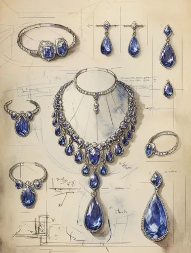 ↑↑↑ Larger size on website 🔸 The image is a watercolor sketch of jewelry designs. There are six pieces, all with large blue sapph Accessories Design Sketch, Ring Sketch, Jewel Drawing, Jewelry Rendering, Beige Paper, Art Jewelry Design, Jewellery Design Sketches, Jewelry Illustration, Jewelry Design Drawing